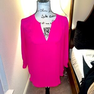 Fuchsia V-neck Blouse with quarter sleeve